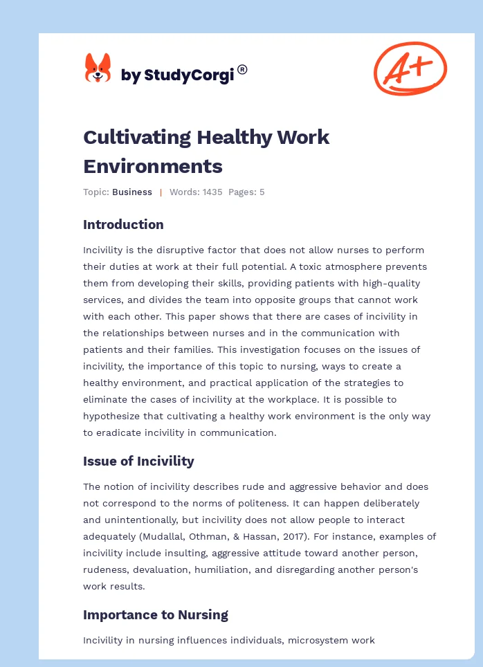 Cultivating Healthy Work Environments. Page 1