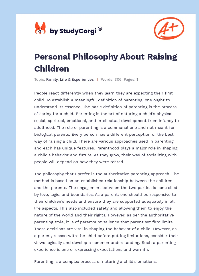 Personal Philosophy About Raising Children. Page 1