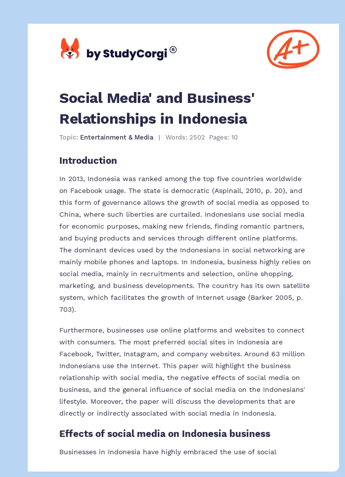 Social Media' and Business' Relationships in Indonesia. Page 1