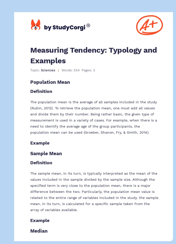 Measuring Tendency: Typology and Examples. Page 1