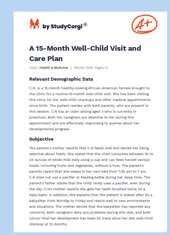 A 15-Month Well-Child Visit and Care Plan. Page 1