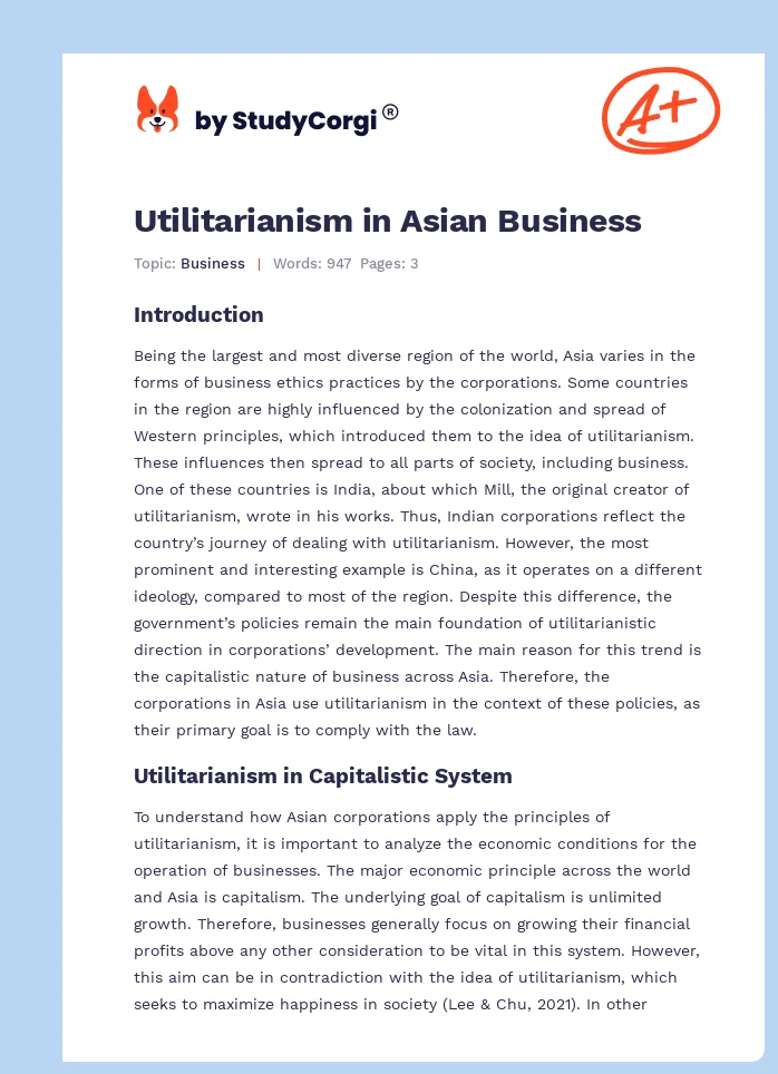 Utilitarianism in Asian Business. Page 1