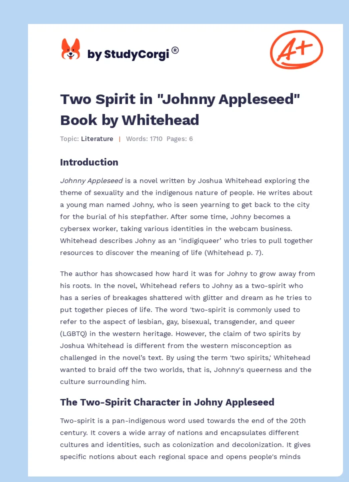 Two Spirit in "Johnny Appleseed" Book by Whitehead. Page 1