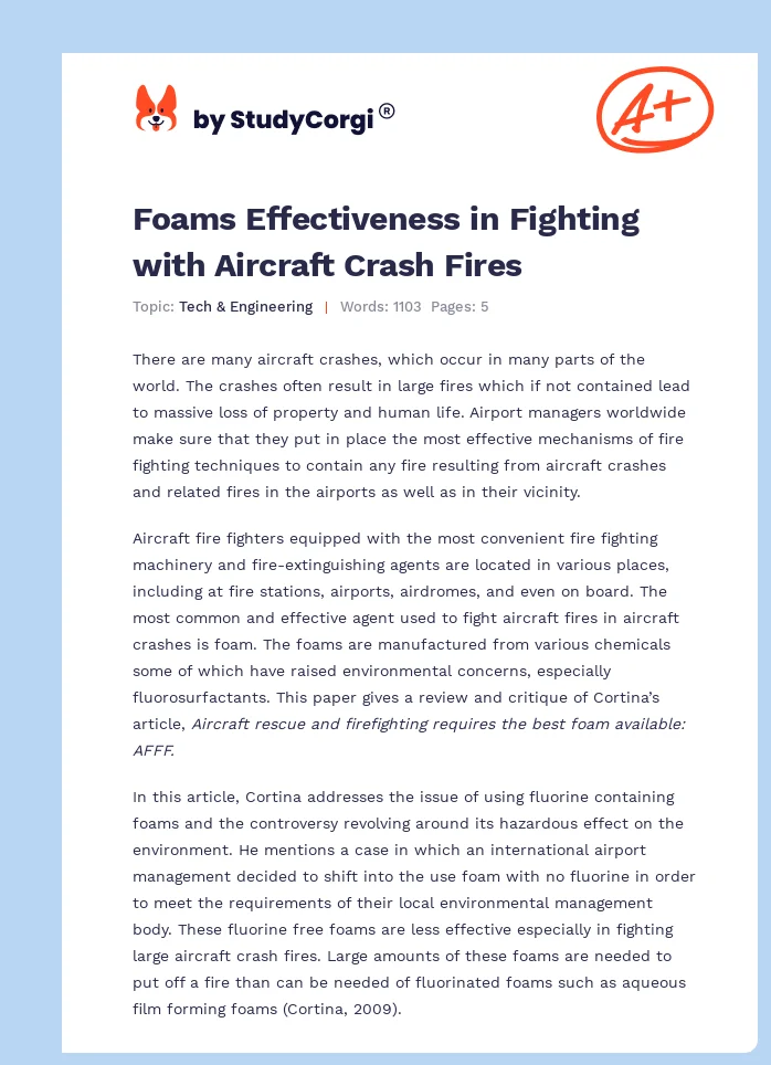 Foams Effectiveness in Fighting with Aircraft Crash Fires. Page 1