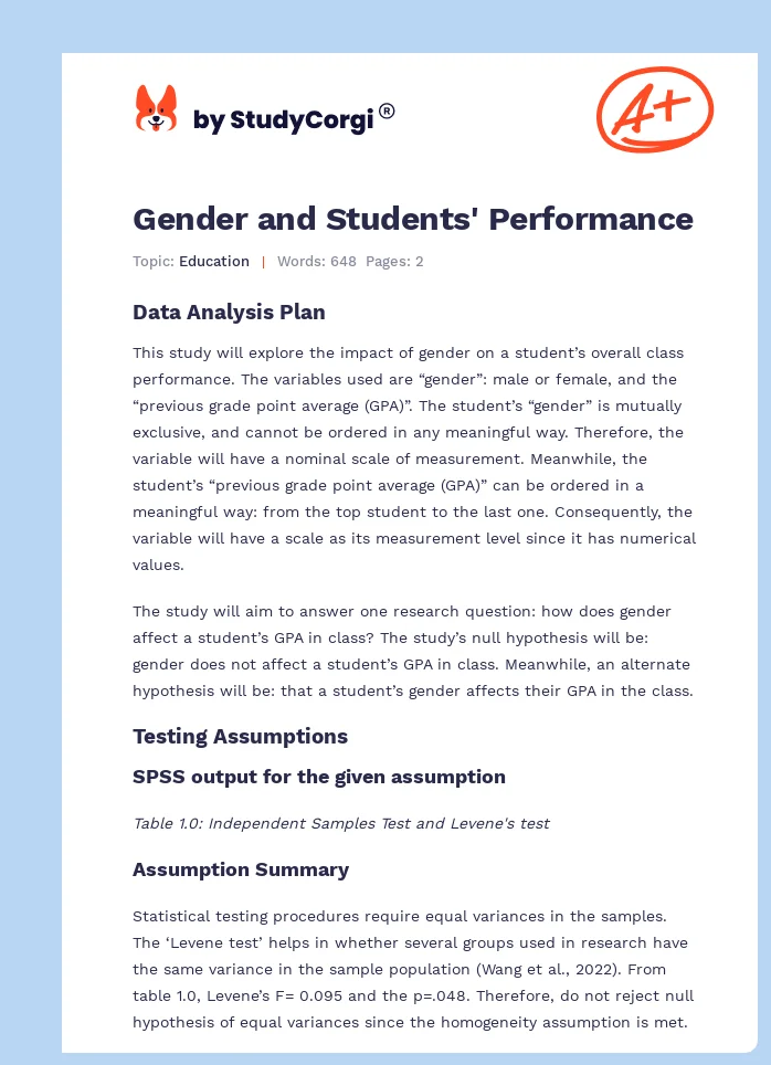 Gender and Students' Performance. Page 1
