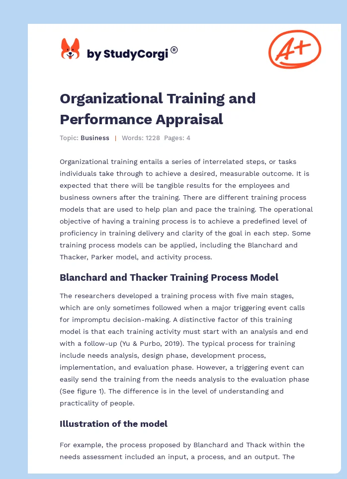 Organizational Training and Performance Appraisal. Page 1