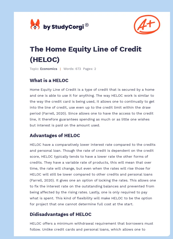 The Home Equity Line of Credit (HELOC). Page 1