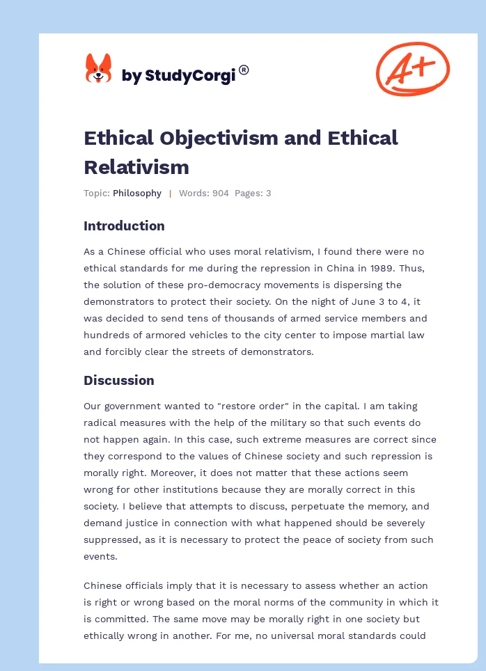 Ethical Objectivism and Ethical Relativism. Page 1