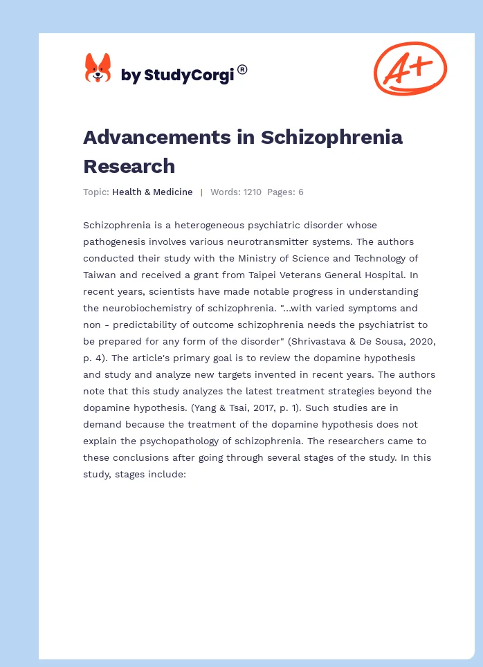 research essay on schizophrenia