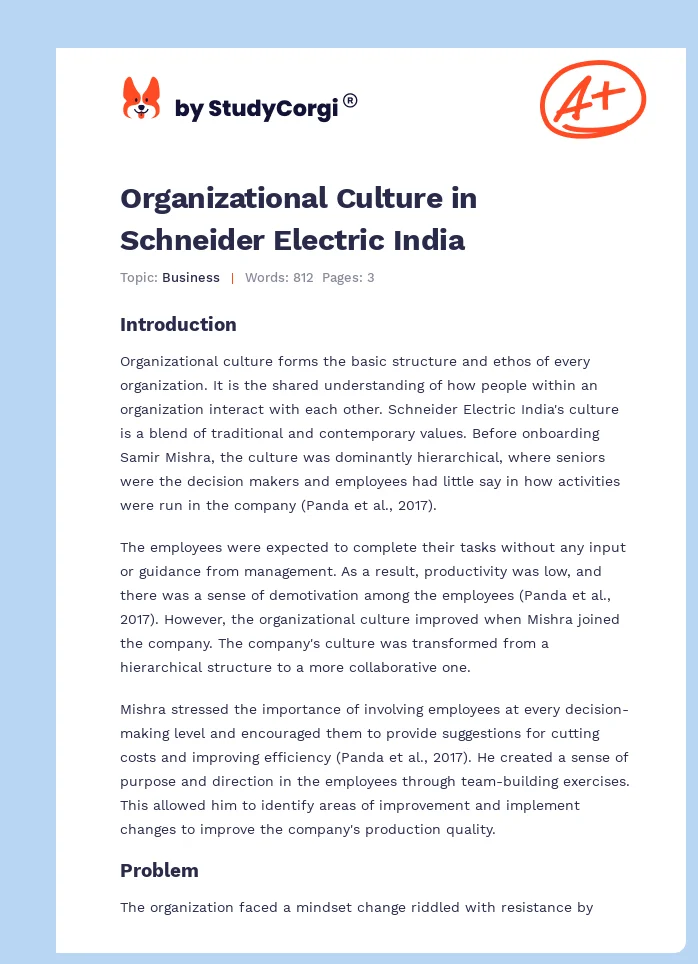 Organizational Culture in Schneider Electric India. Page 1