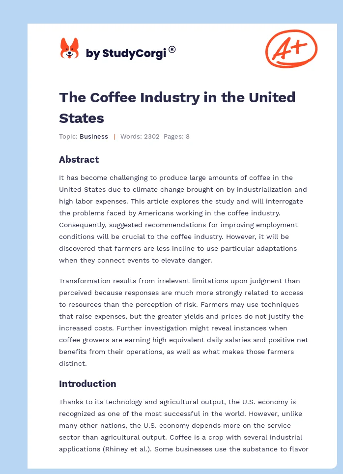 The Coffee Industry in the United States. Page 1