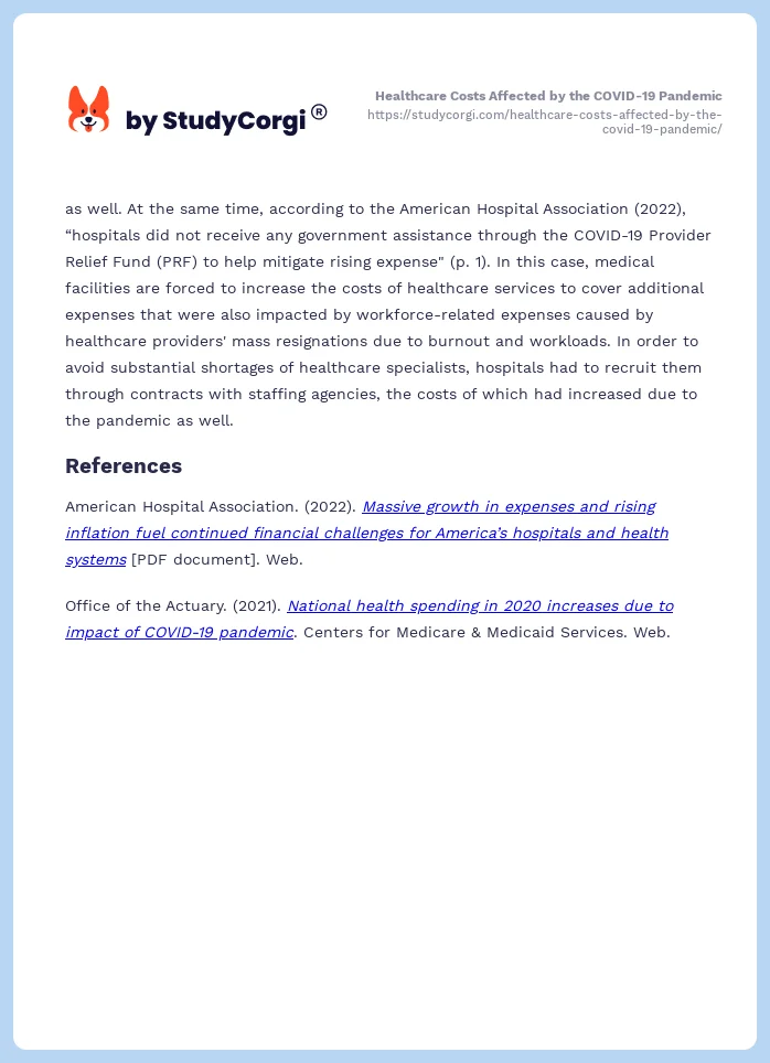 Healthcare Costs Affected by the COVID-19 Pandemic. Page 2