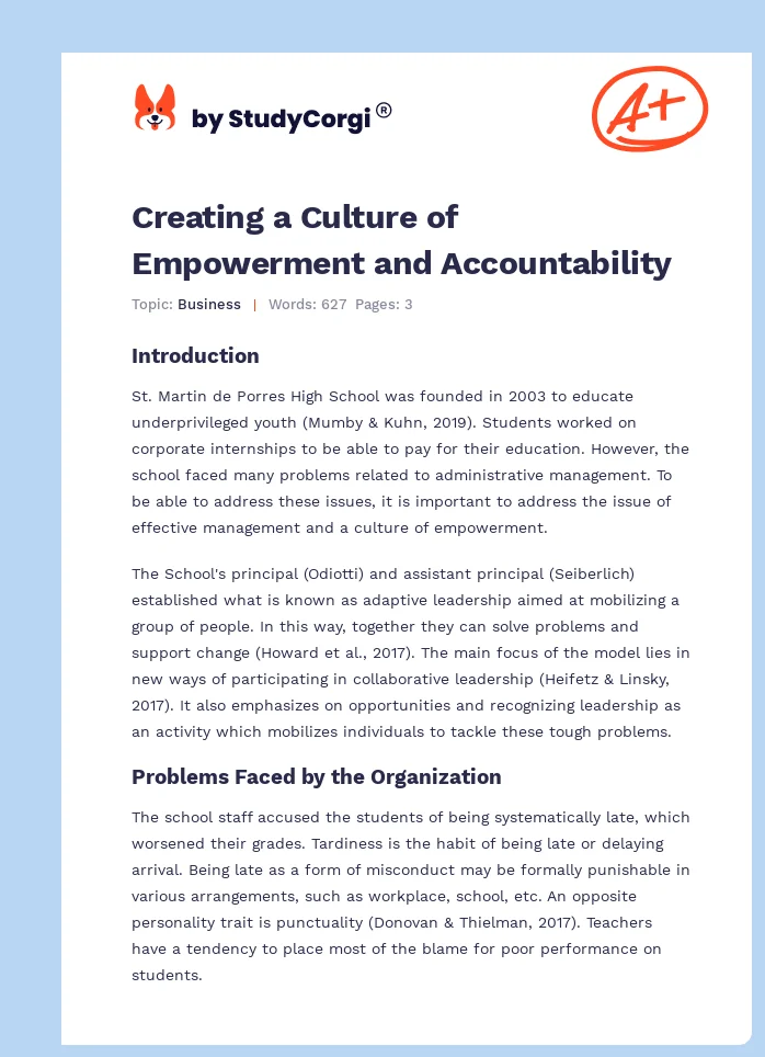 Creating a Culture of Empowerment and Accountability. Page 1