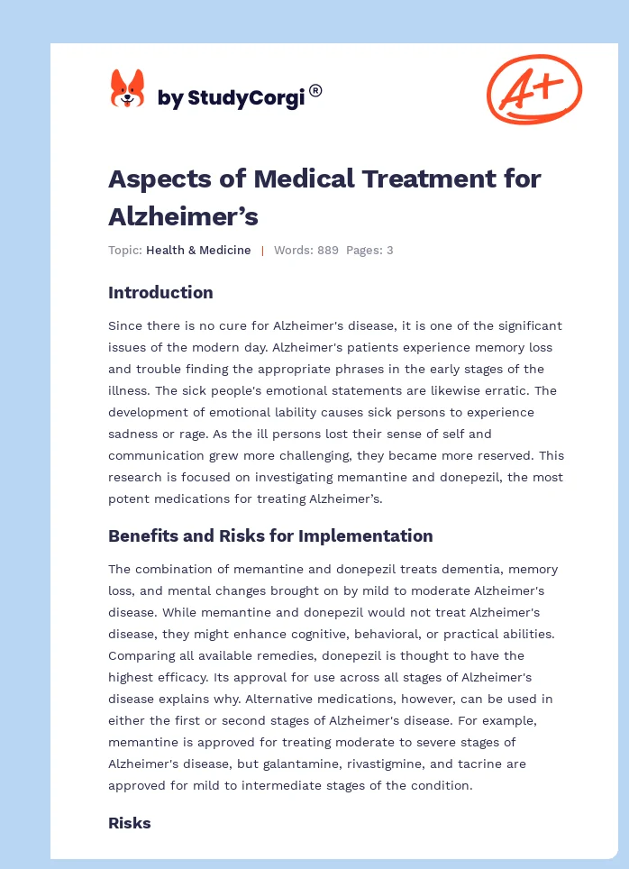 Aspects of Medical Treatment for Alzheimer’s. Page 1