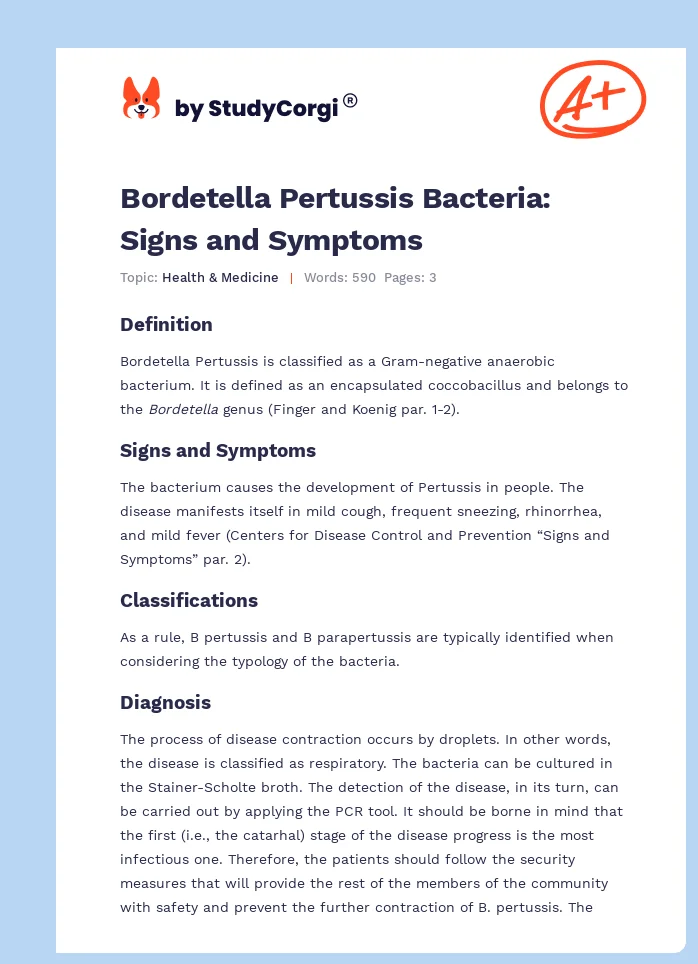 Bordetella Pertussis Bacteria: Signs and Symptoms. Page 1