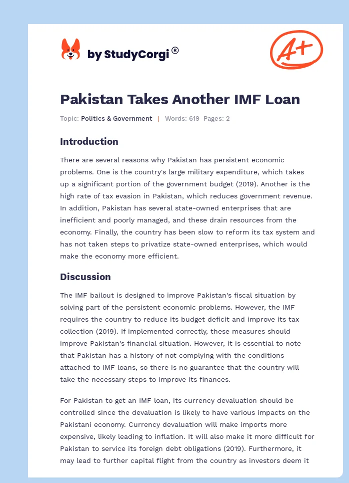 Pakistan Takes Another IMF Loan. Page 1