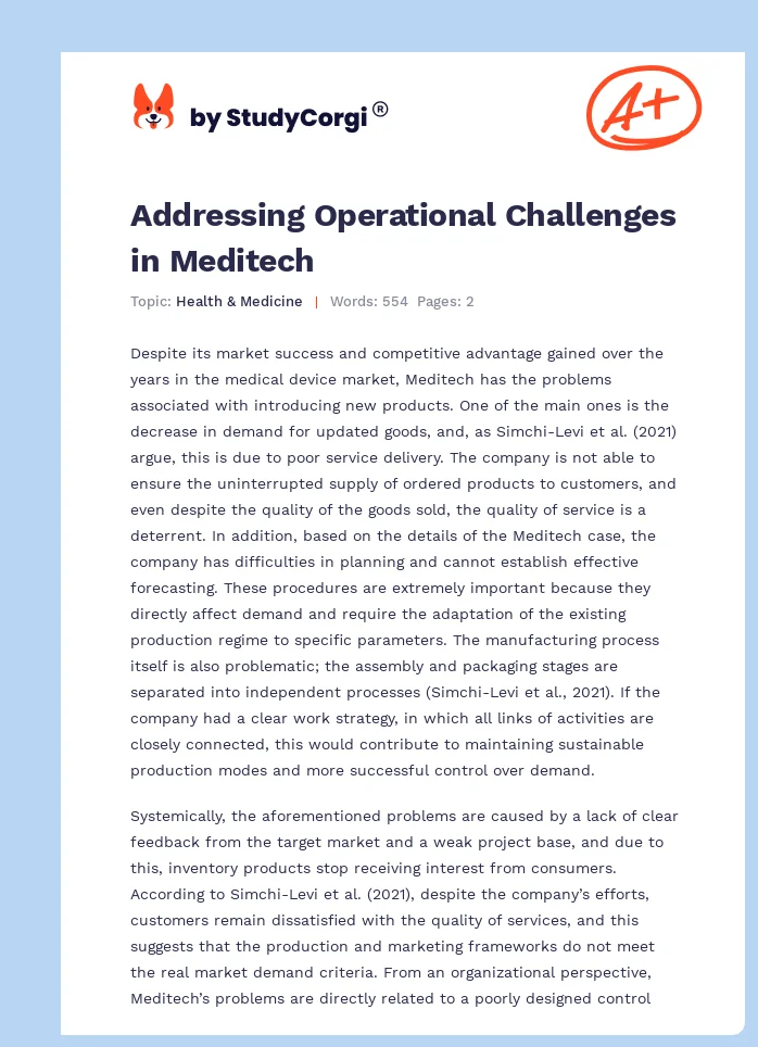 Addressing Operational Challenges in Meditech. Page 1