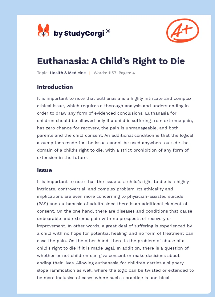 Euthanasia: A Child’s Right to Die. Page 1