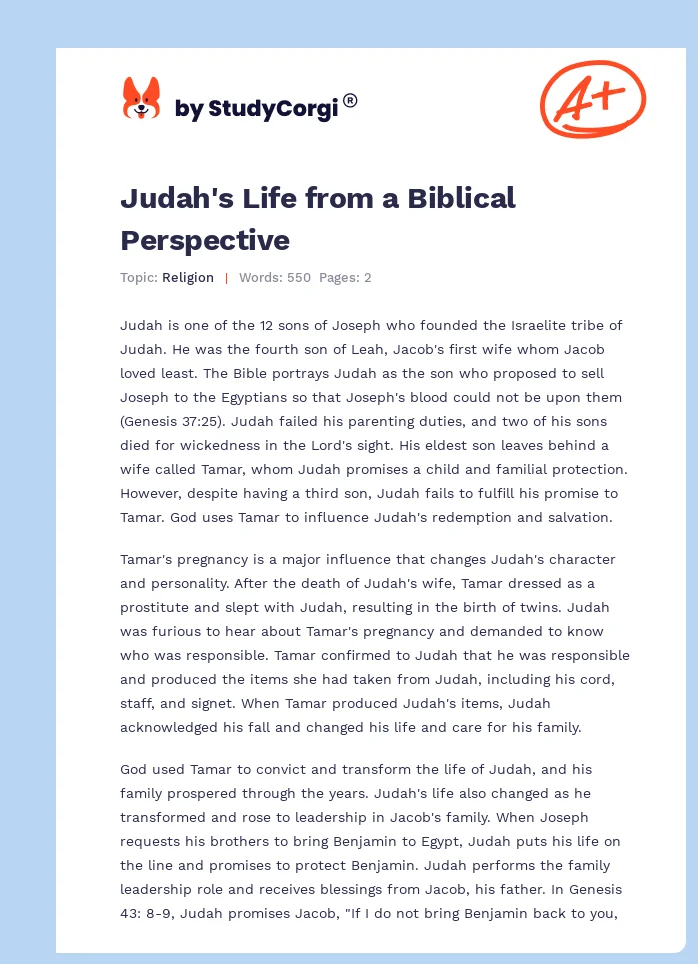 Judah's Life from a Biblical Perspective. Page 1