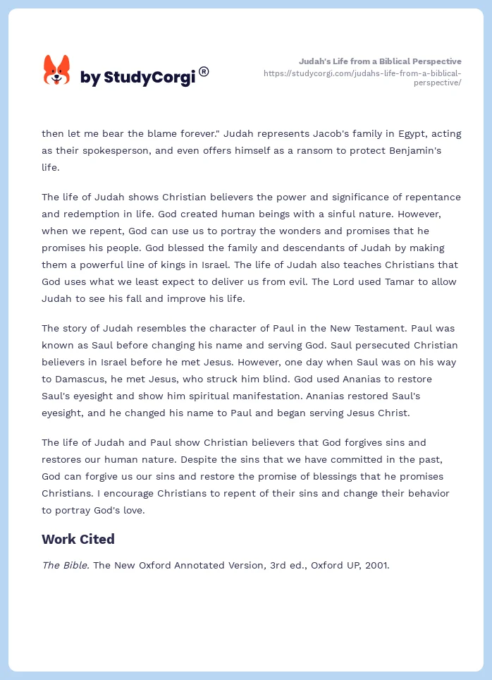 Judah's Life from a Biblical Perspective. Page 2
