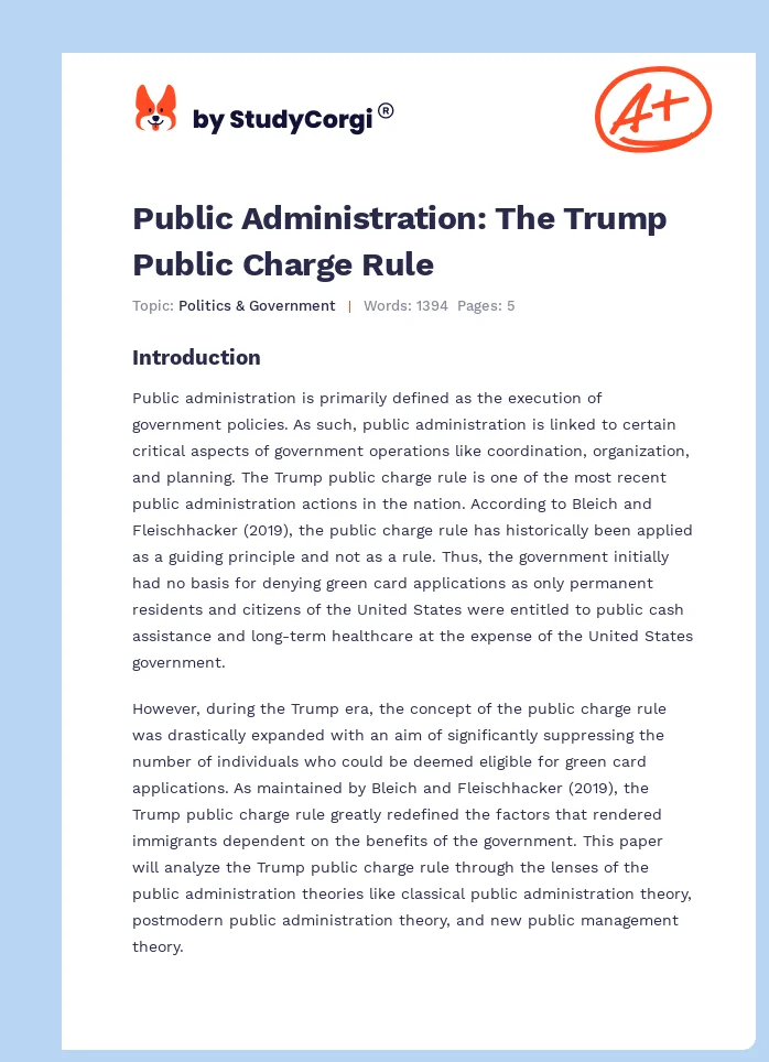 Public Administration: The Trump Public Charge Rule. Page 1