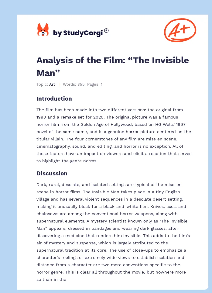 Analysis of the Film: “The Invisible Man”. Page 1