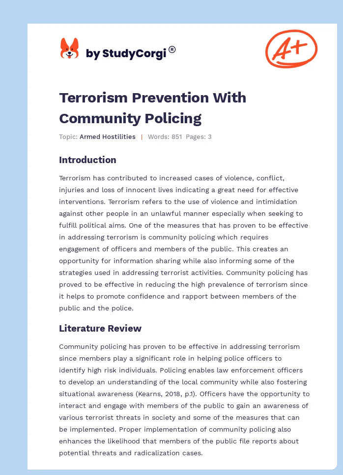 Terrorism Prevention With Community Policing. Page 1