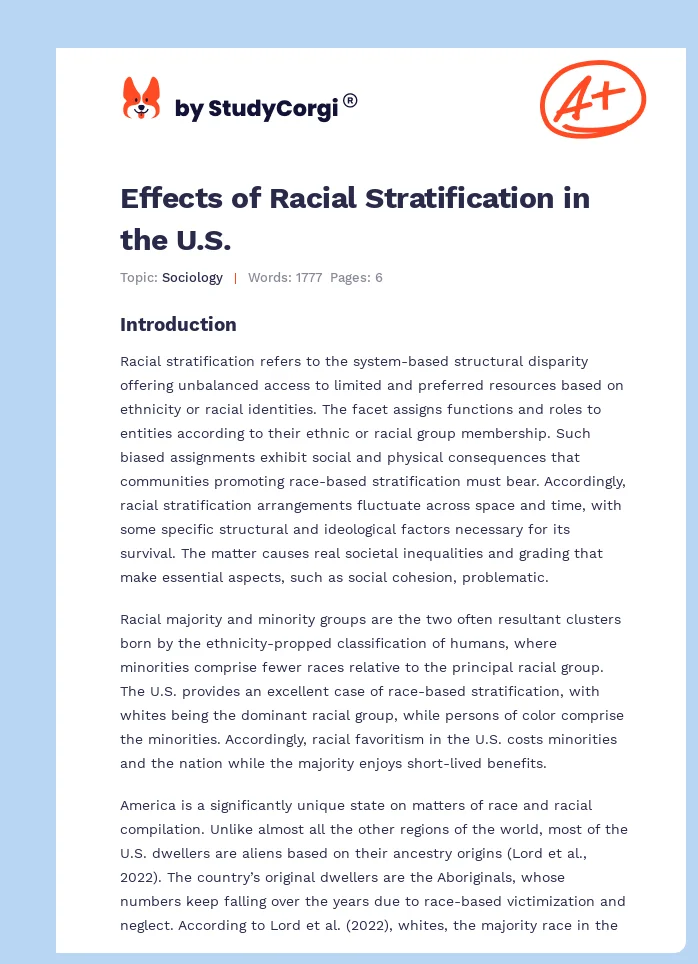Effects of Racial Stratification in the U.S.. Page 1