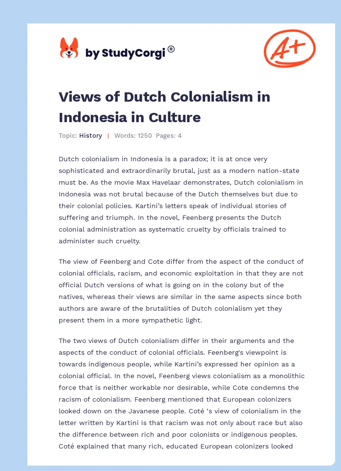 Views of Dutch Colonialism in Indonesia in Culture. Page 1