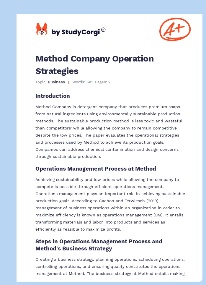 Method Company Operation Strategies. Page 1