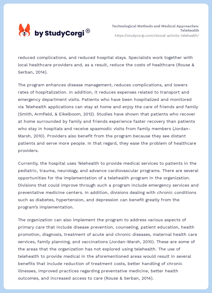 Technological Methods and Medical Approaches: Telehealth. Page 2