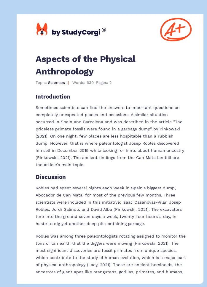 Aspects of the Physical Anthropology. Page 1