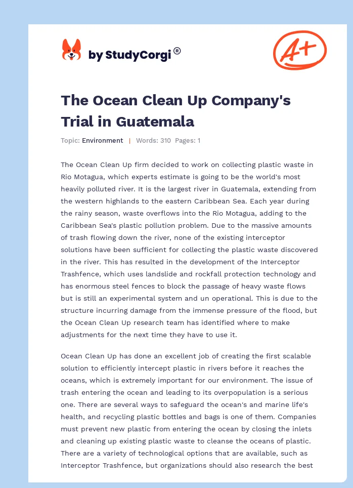 The Ocean Clean Up Company's Trial in Guatemala. Page 1
