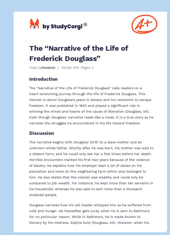 The “Narrative of the Life of Frederick Douglass”. Page 1