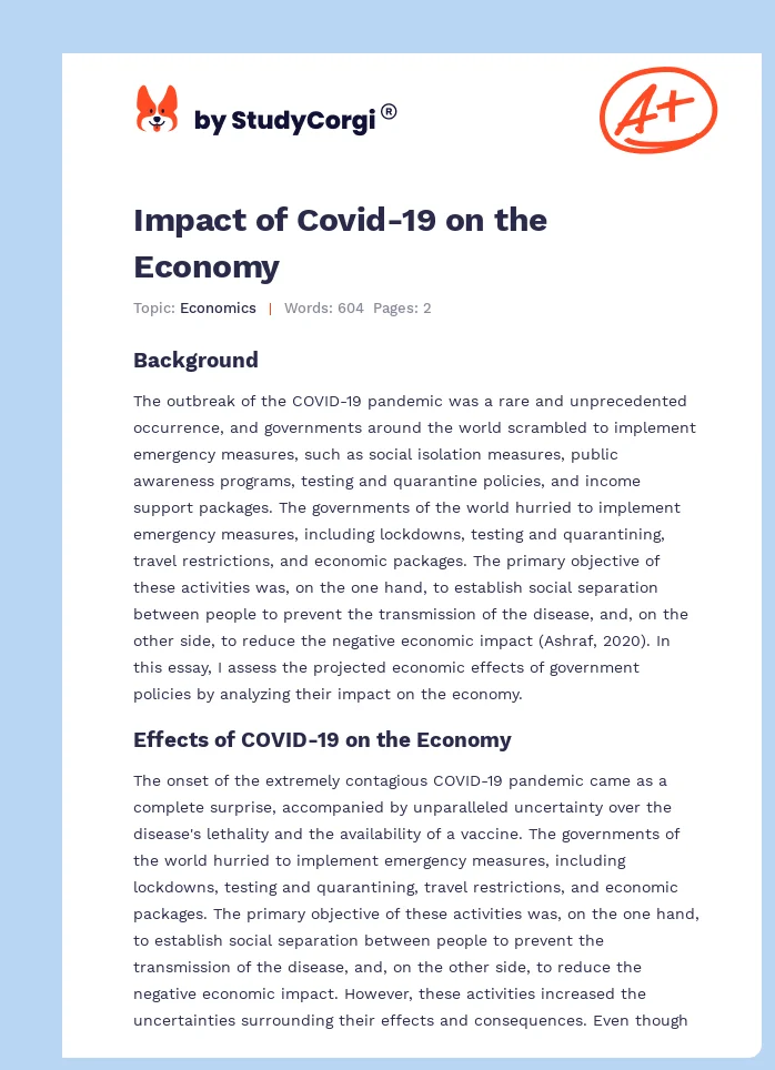 Impact of Covid-19 on the Economy. Page 1