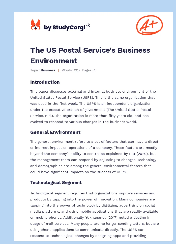 The US Postal Service's Business Environment. Page 1