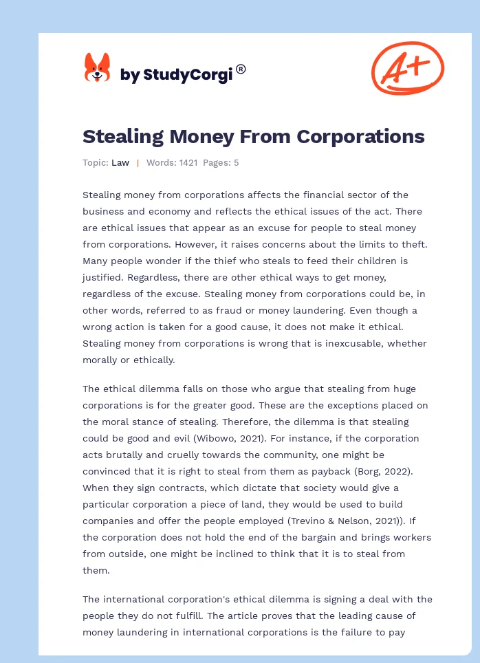 Stealing Money From Corporations. Page 1