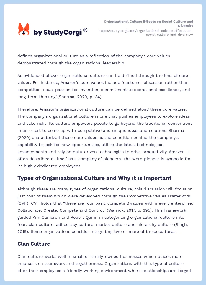 Organizational Culture Effects on Social Culture and Diversity. Page 2