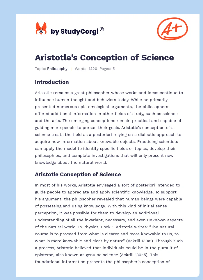 Aristotle’s Conception of Science. Page 1