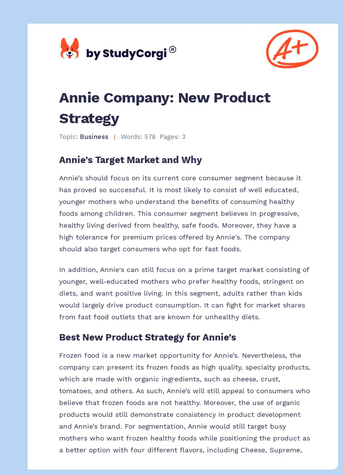 Annie Company: New Product Strategy. Page 1