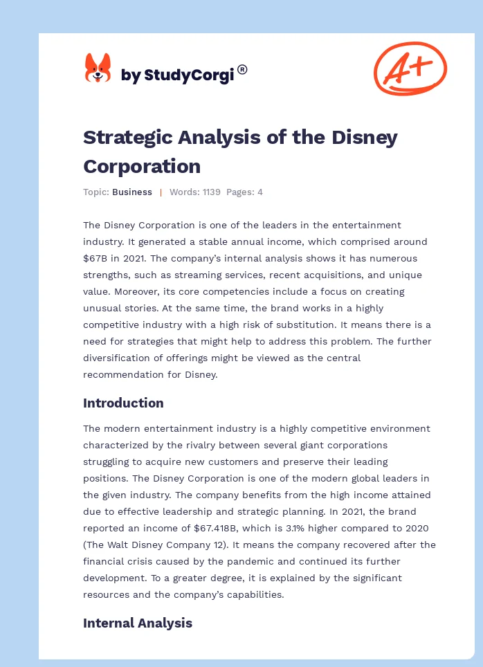 Strategic Analysis of the Disney Corporation. Page 1