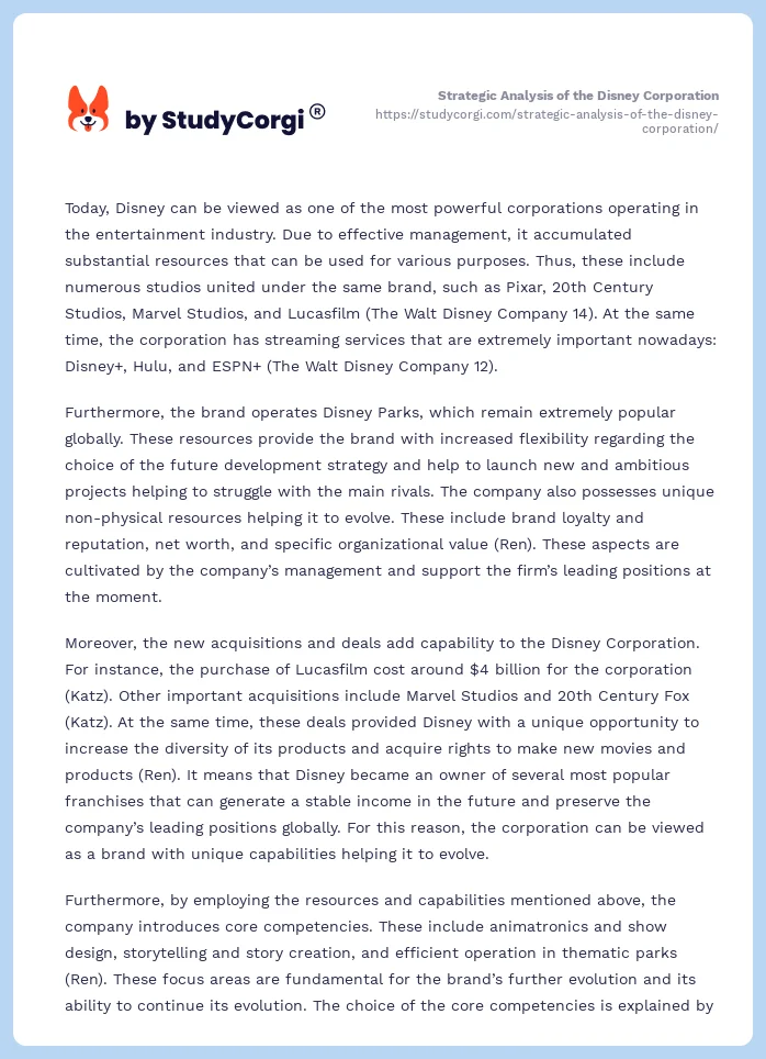Strategic Analysis of the Disney Corporation. Page 2
