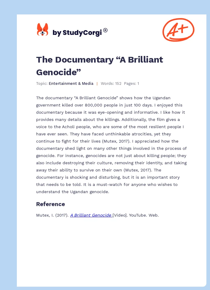 The Documentary “A Brilliant Genocide”. Page 1