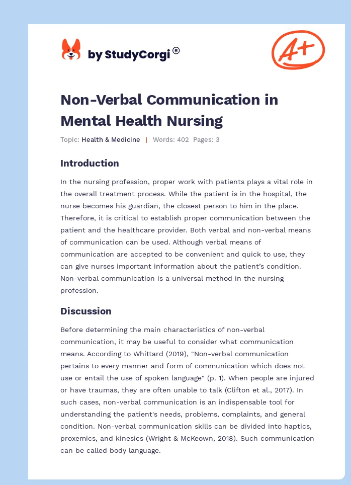 Non-Verbal Communication in Mental Health Nursing. Page 1