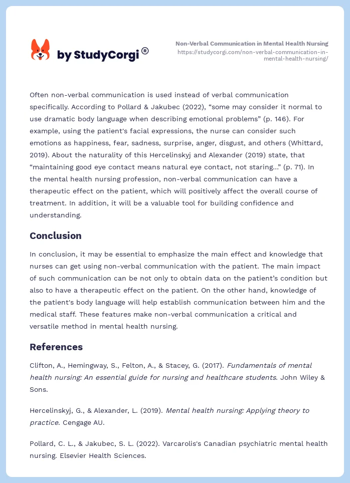 Non-Verbal Communication in Mental Health Nursing. Page 2