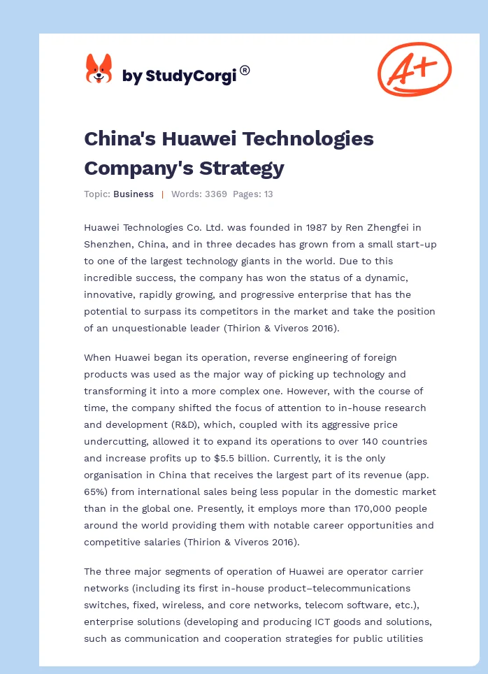China's Huawei Technologies Company's Strategy. Page 1