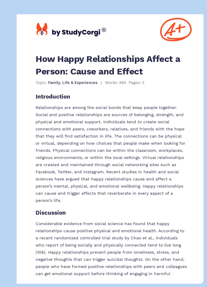 How Happy Relationships Affect a Person: Cause and Effect. Page 1