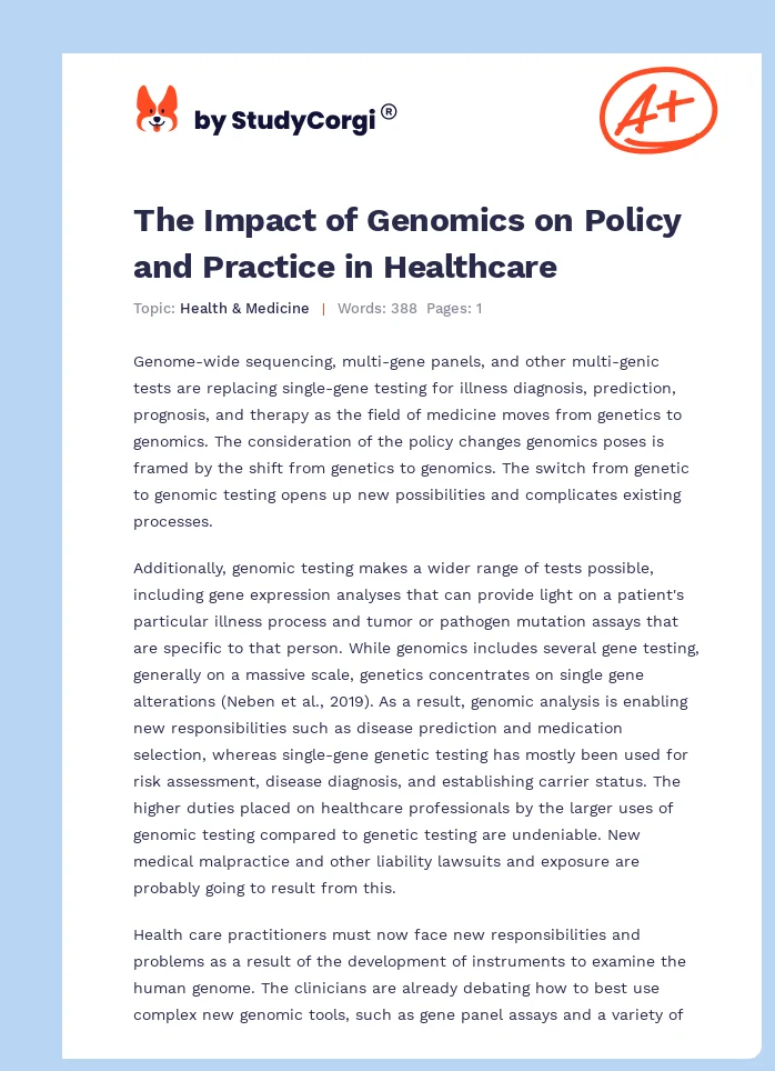 The Impact of Genomics on Policy and Practice in Healthcare. Page 1