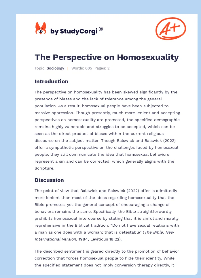The Perspective on Homosexuality. Page 1