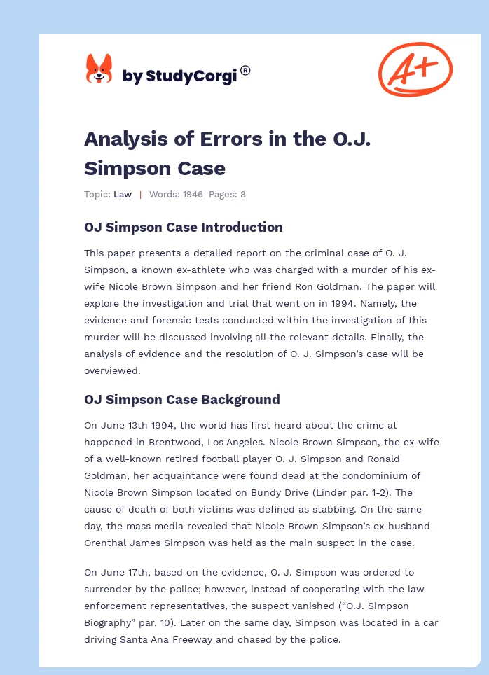 Analysis of Errors in the O.J. Simpson Case. Page 1